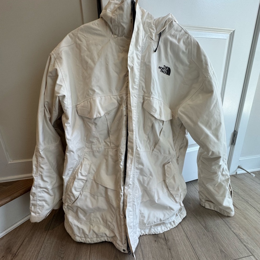 The North Face White Ski Jacket, Chocolate Lining